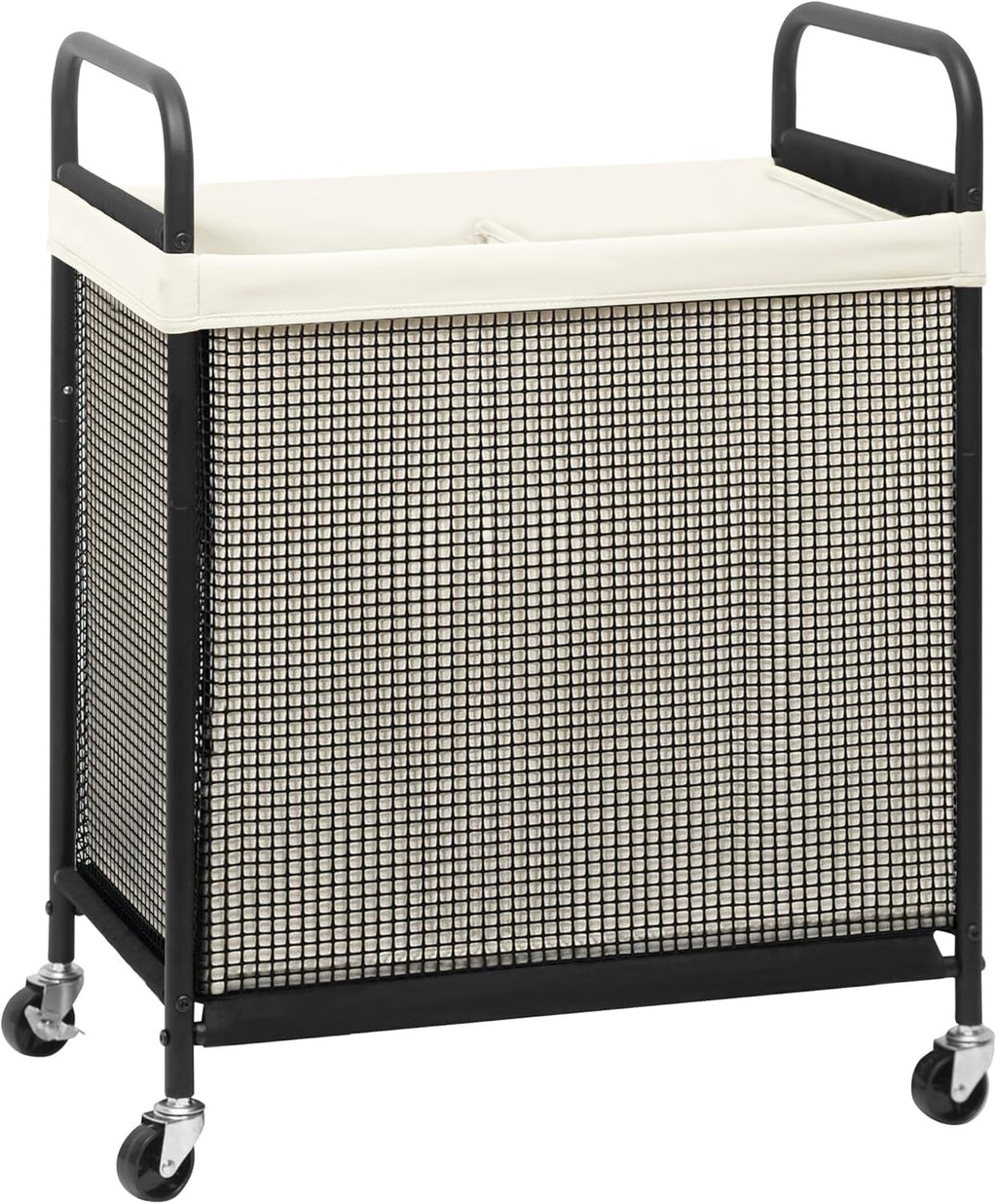 100L 2-Section Rolling Laundry Hamper | Removable Bags | Beige Laundry Cart Whee