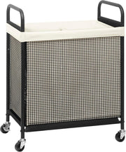 100L 2-Section Rolling Laundry Hamper | Removable Bags | Beige Laundry Cart Whee