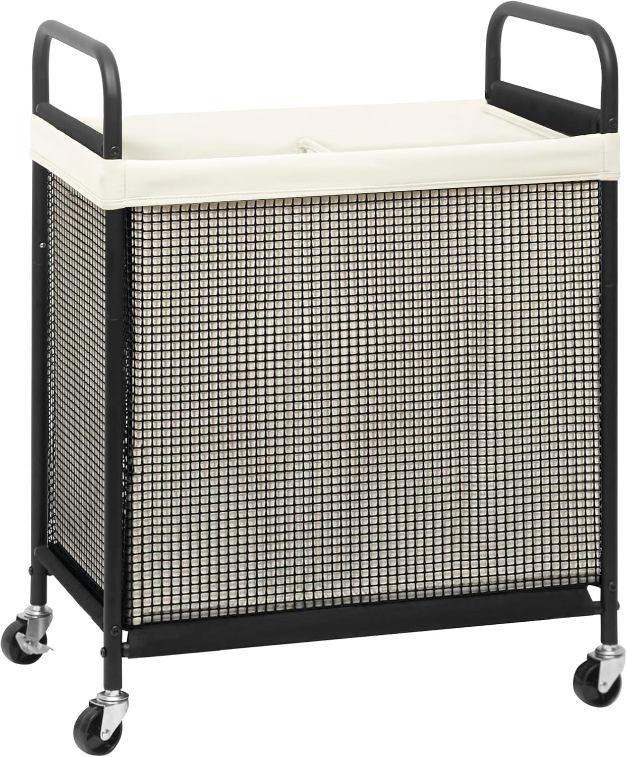 100L 2-Section Rolling Laundry Hamper | Removable Bags | Beige Laundry Cart Whee