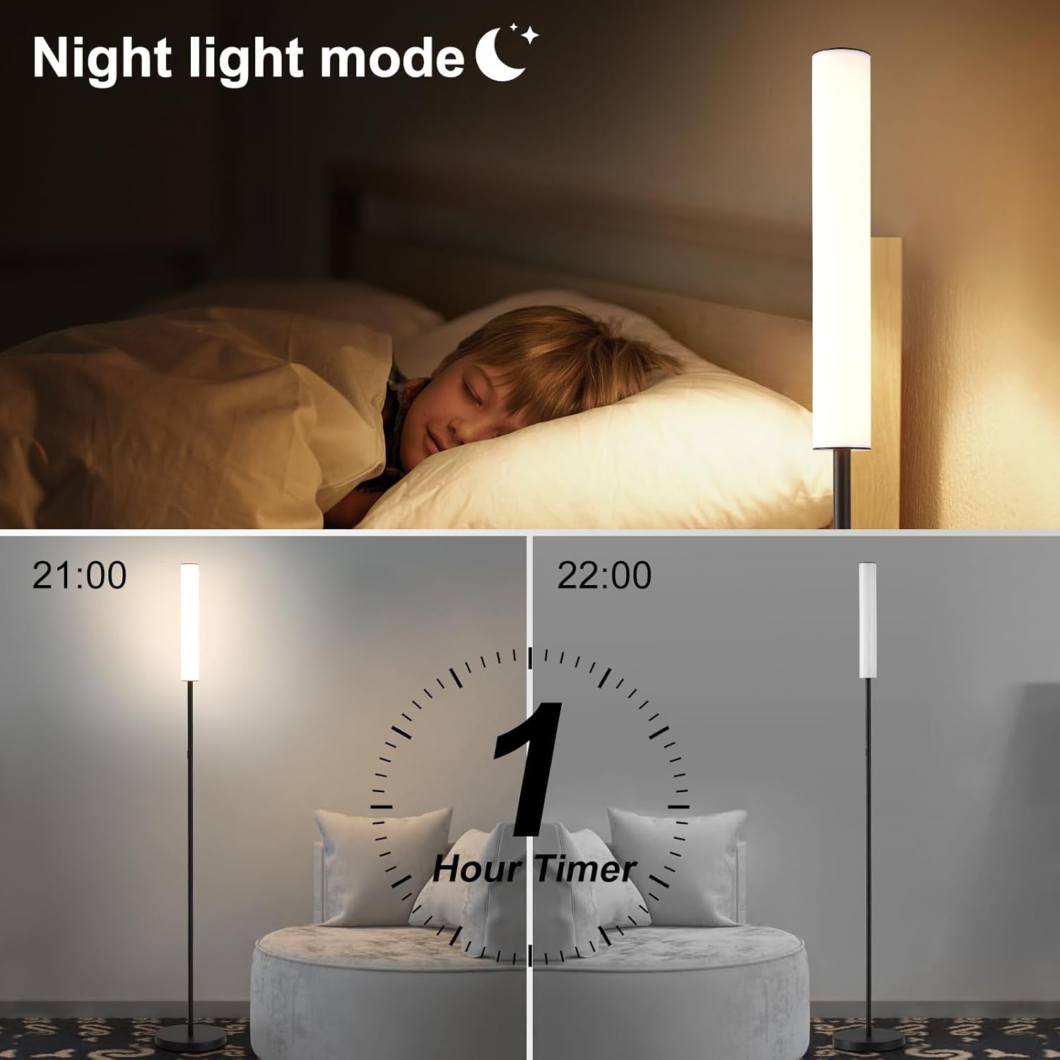 LED Floor Lamp Black Dimmable Standing Light Remote Touch 3 Colour Modes