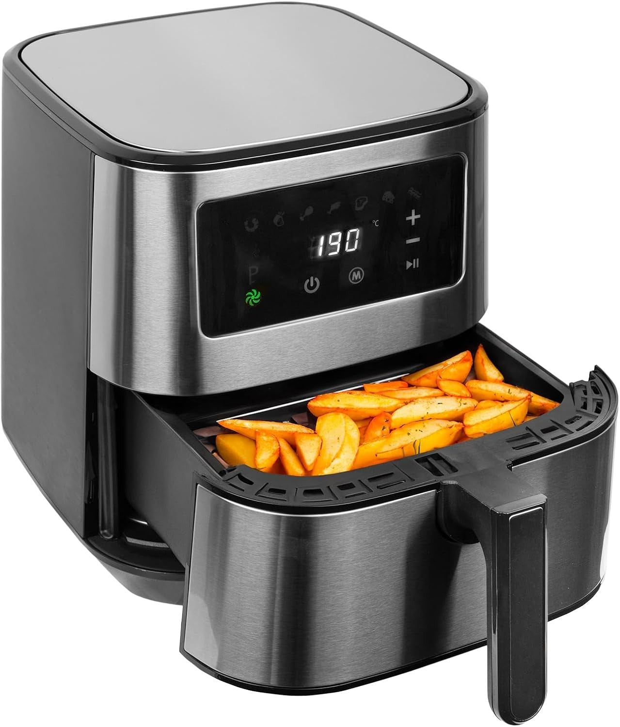 5.5L Large Air Fryer Stainless Steel | 1700W Fast Cooking | 8 Presets Digital