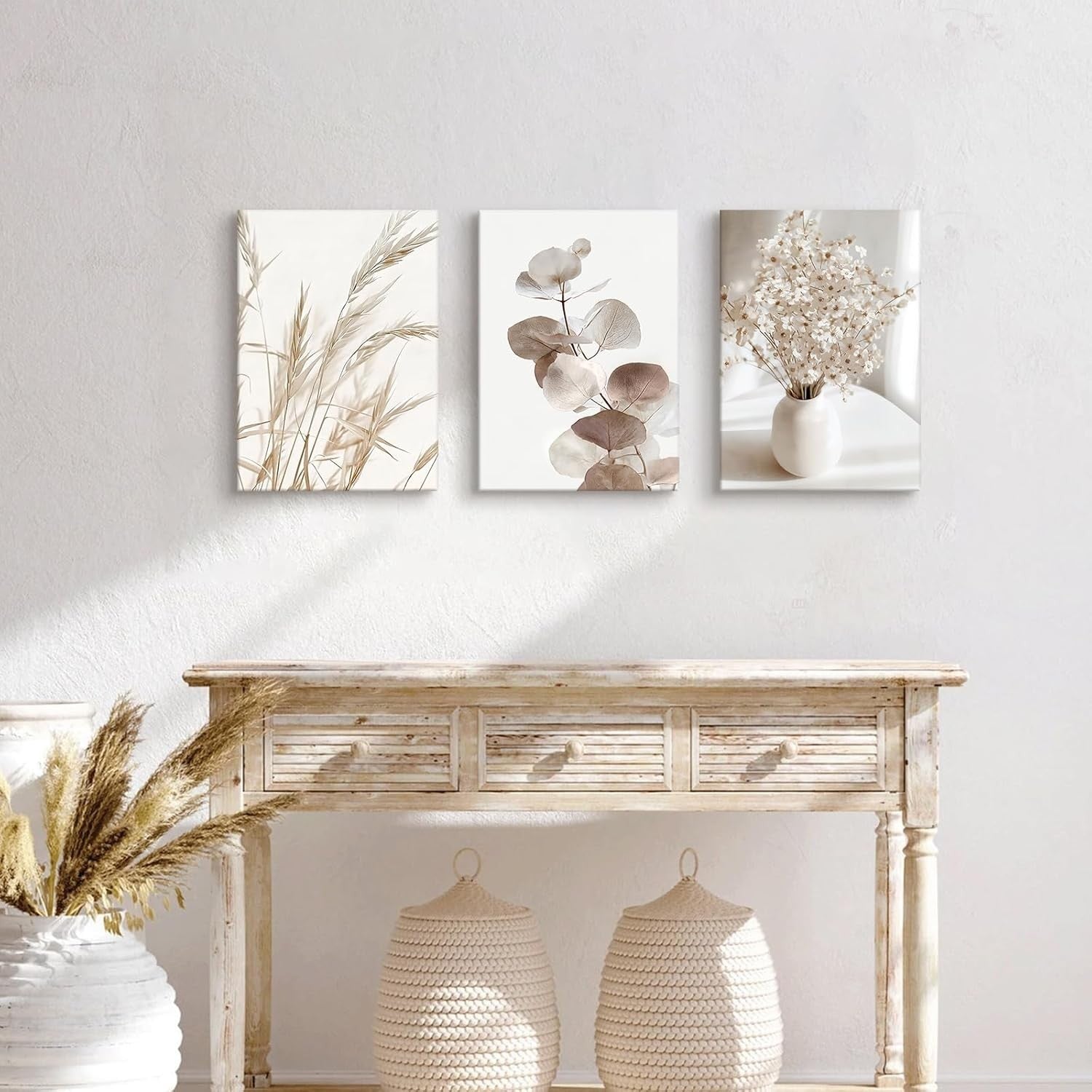 Set of 3 Boho Floral Canvas Wall Art 40x60cm