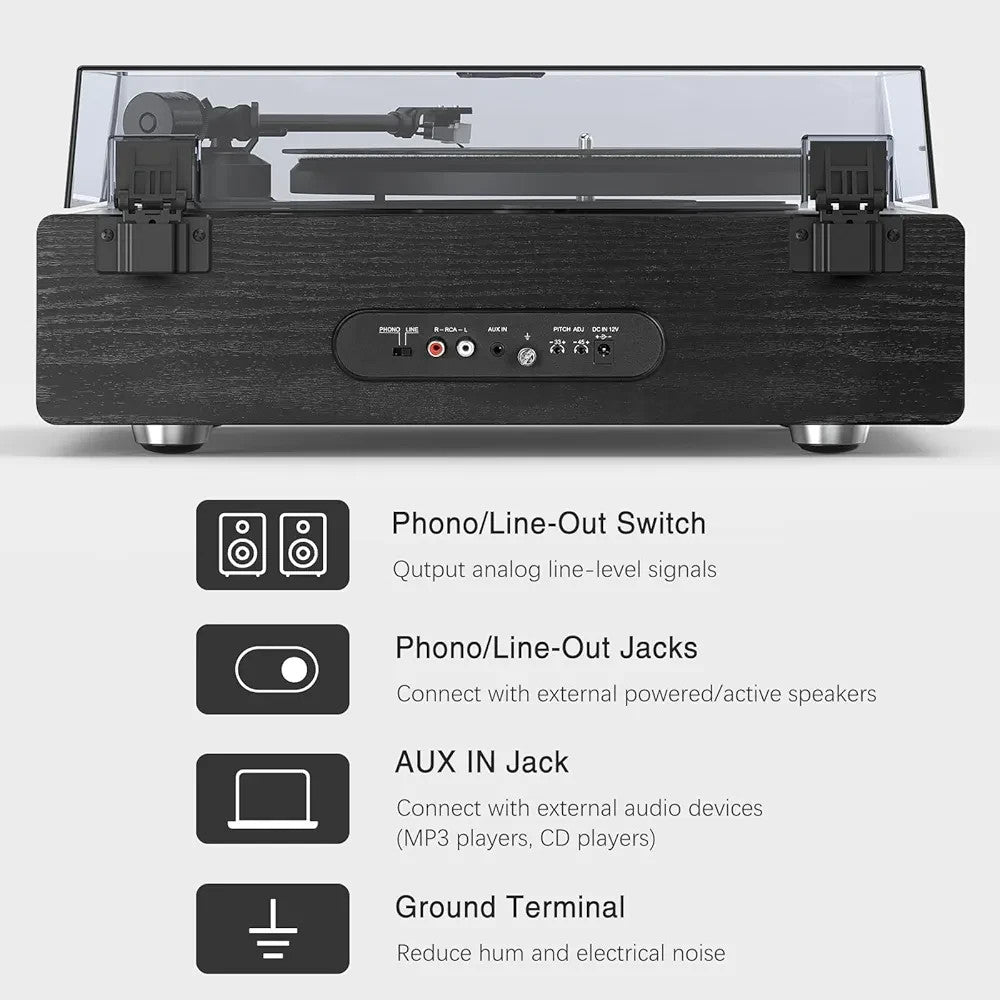 All-in-One Vinyl Record Player HiFi Turntable with Built-in Speakers 2-Speed