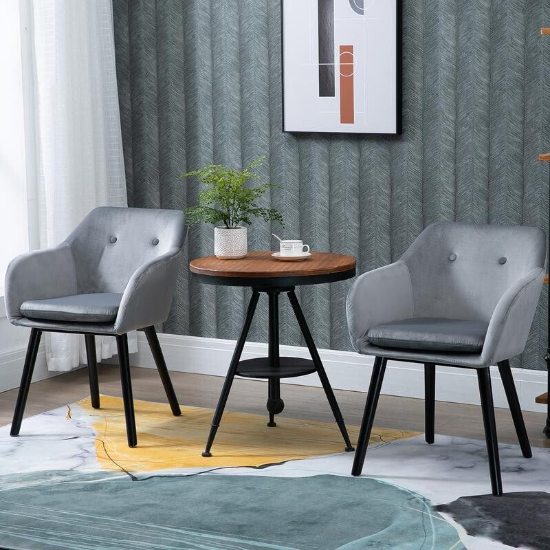 2x Grey Velvet Dining Chairs Padded Seat Armchairs for Lounge Kitchen