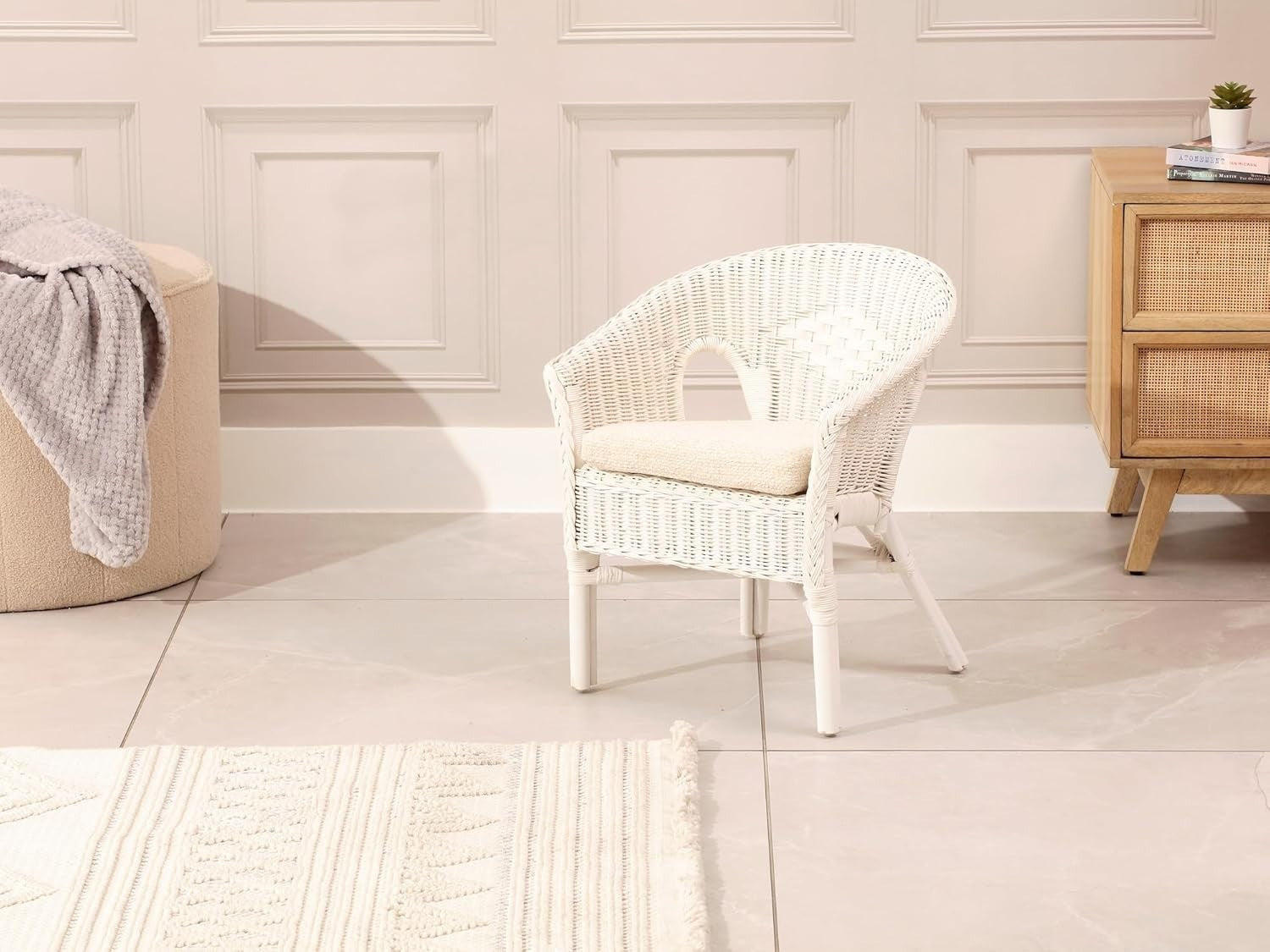 Kids Wicker Chair with Cushion Indoor Rattan Children’s Armchair White