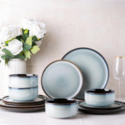 12pc Stoneware Dinner Set for 4 Scratch Resistant Plates Bowls Microwave Safe