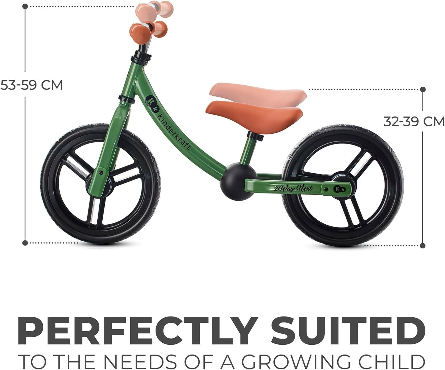 Kids Balance Bike 12in No Pedal Bicycle Adjustable Seat Bell Green