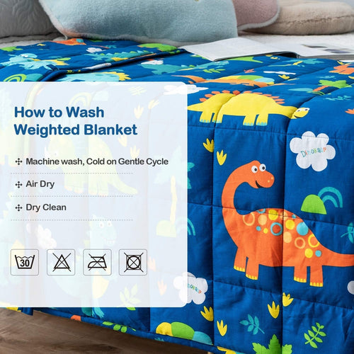 1.4kg Weighted Blanket Blue Dinosaur 90x120cm 100% Cotton for Calming Sleep
