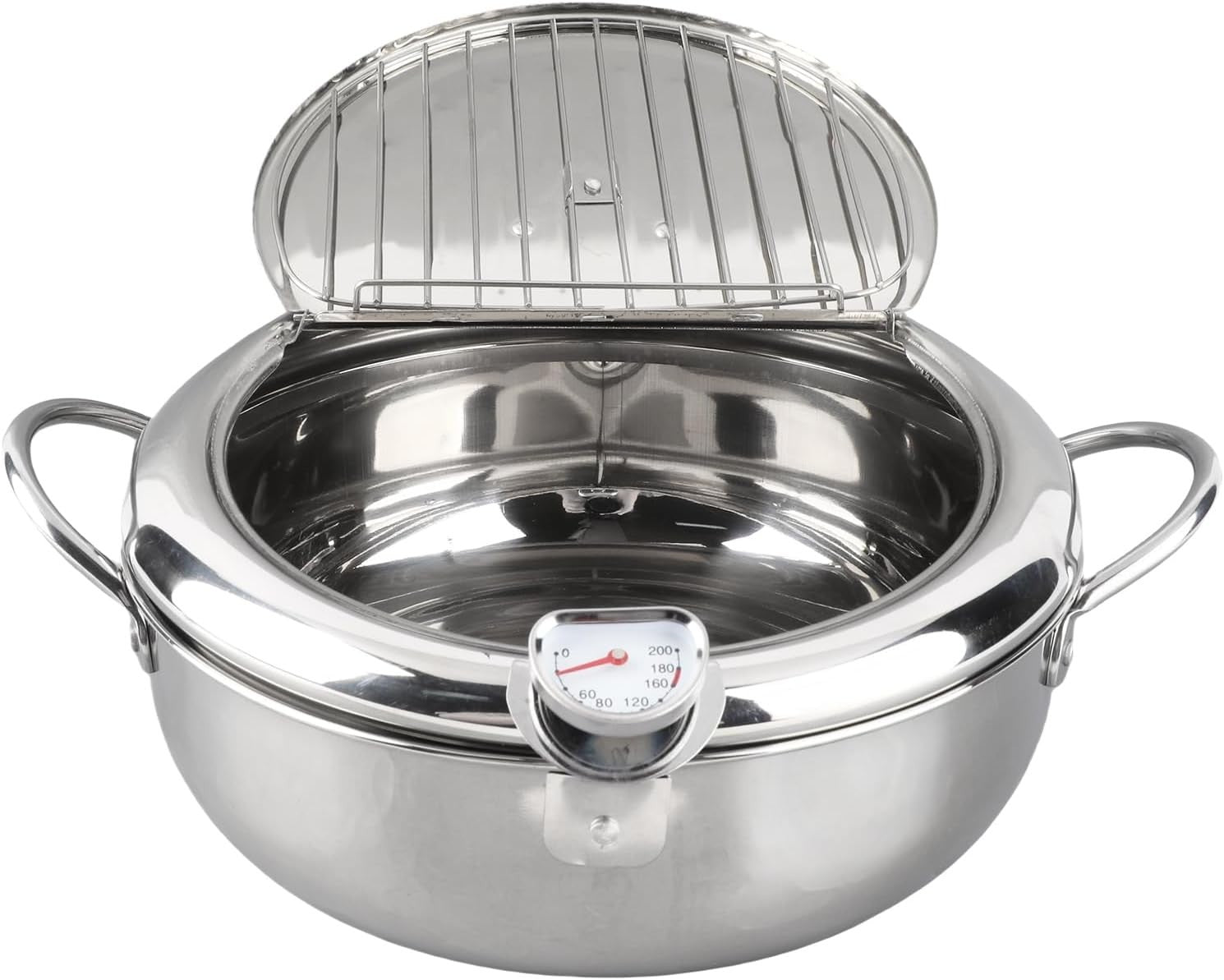 Japanese Tempura Deep Fryer Pot 24cm Stainless Steel With Thermometer