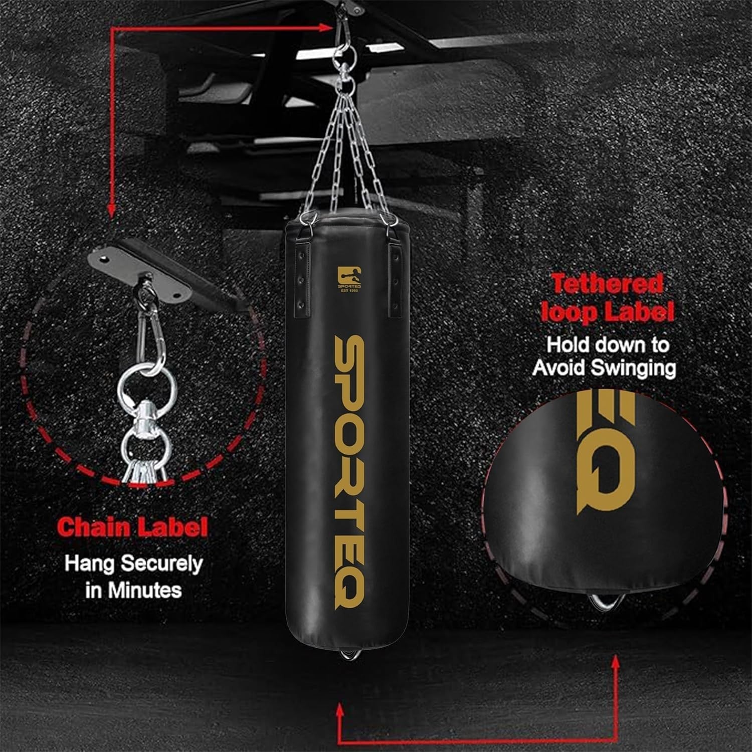 Heavy Filled Boxing Punch Bag 5FT Gold Kickboxing MMA Gym Training