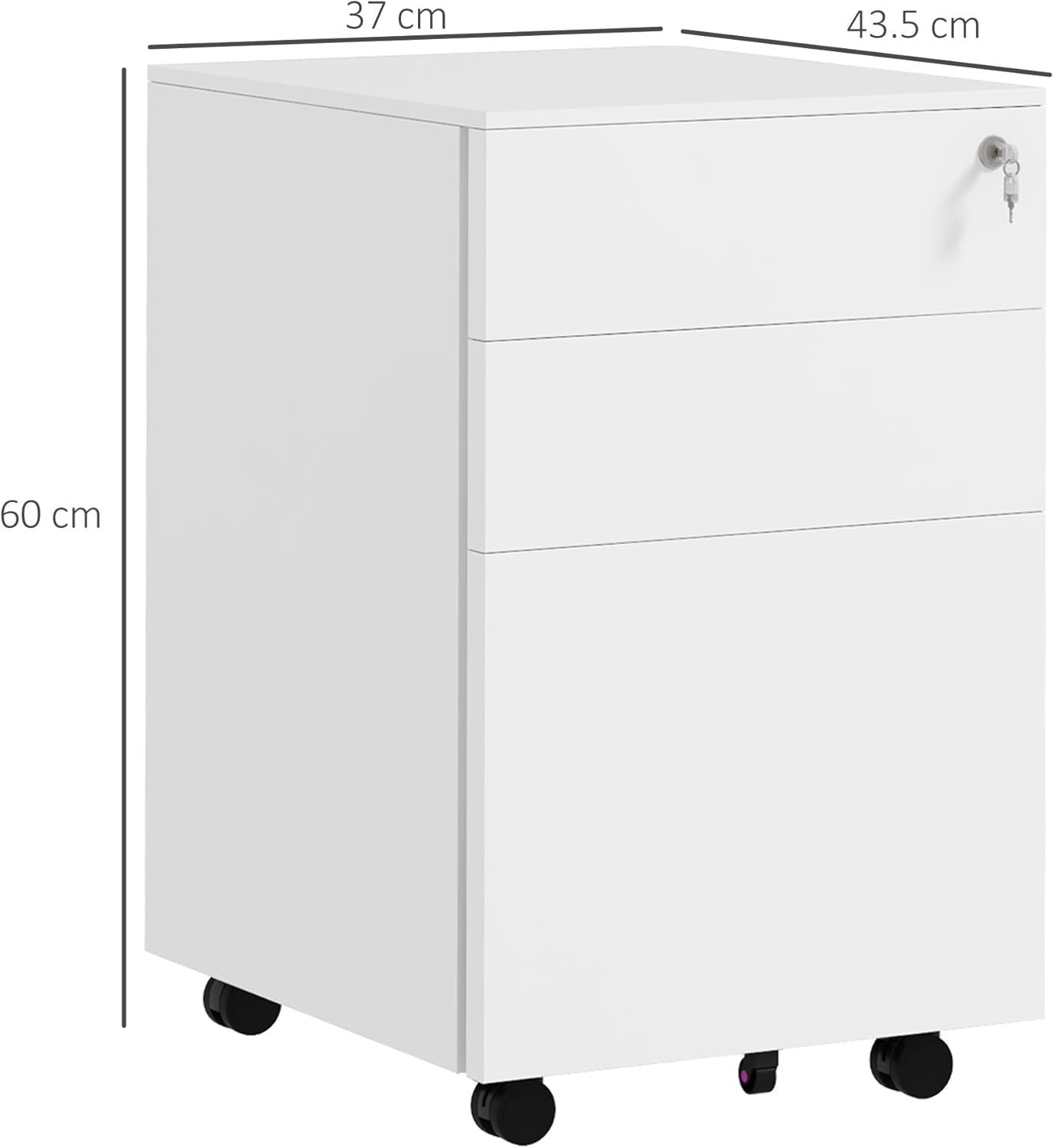 Locking Steel Rolling File Cabinet 3 Drawer A4 Legal Under Desk Unit
