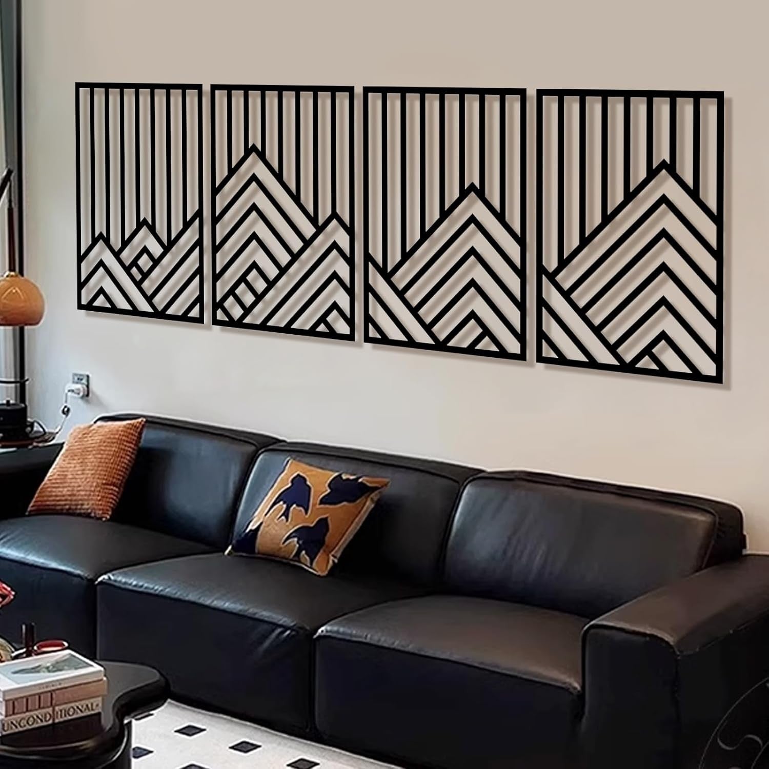 4-Piece Abstract Black Metal Wall Art 23x16" Minimalist Decor