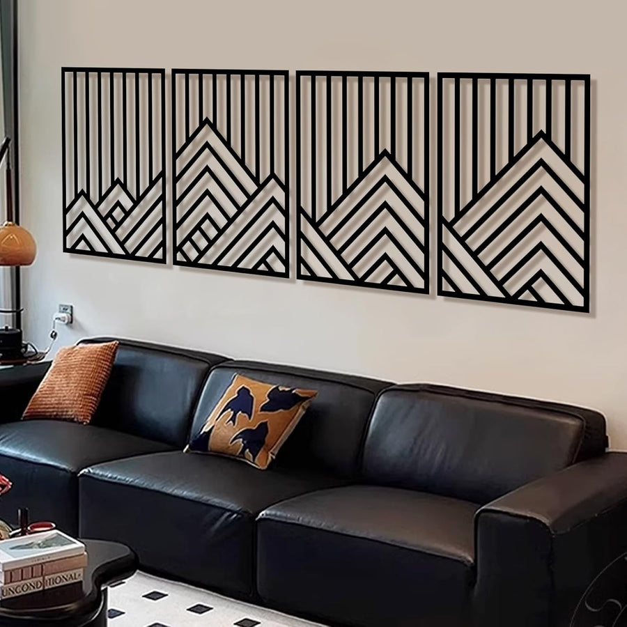 4-Piece Abstract Black Metal Wall Art 23x16" Minimalist Decor