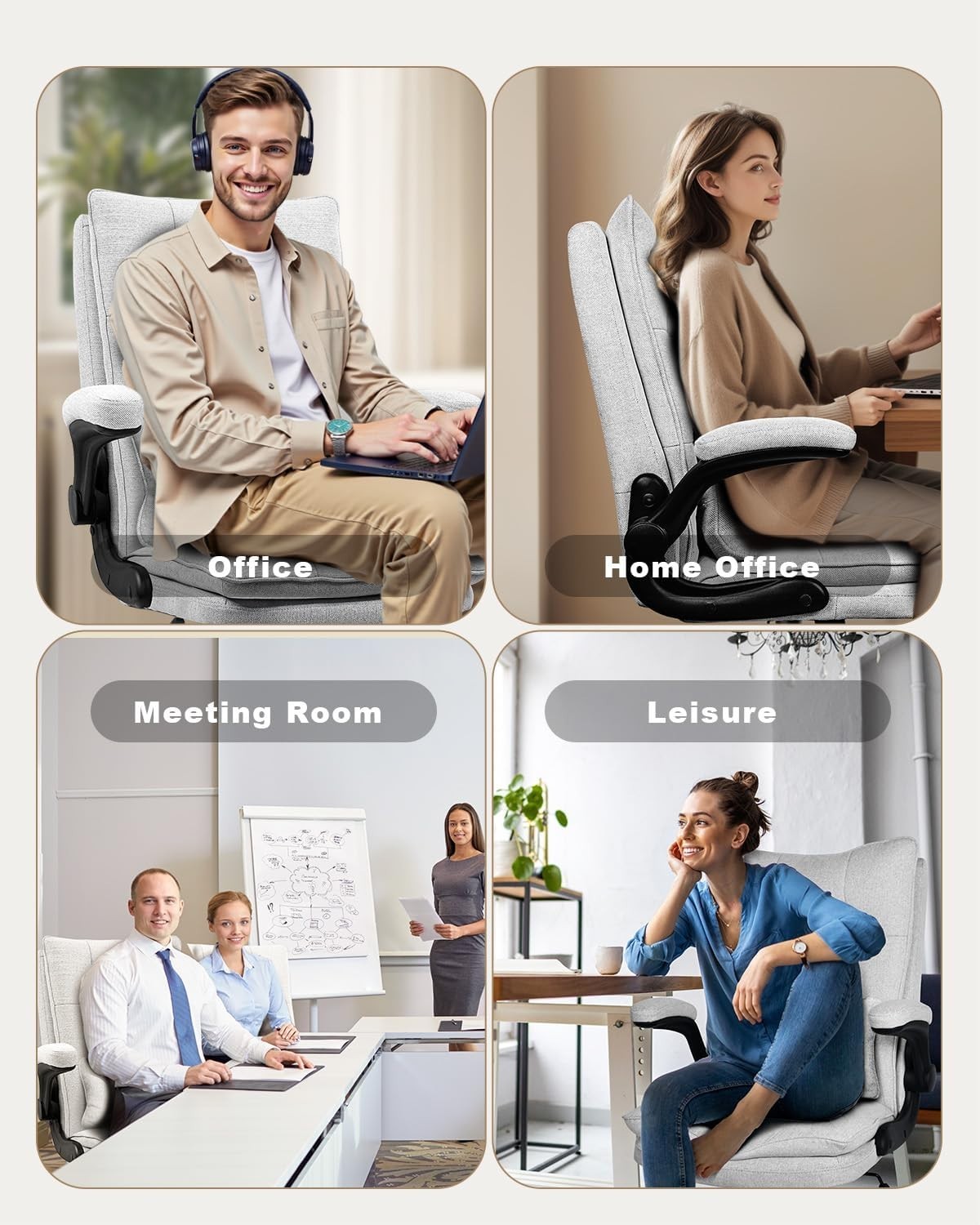 Ergonomic Office Chair Adjustable Lumbar Support Flip-Up Armrests Swivel Desk Se
