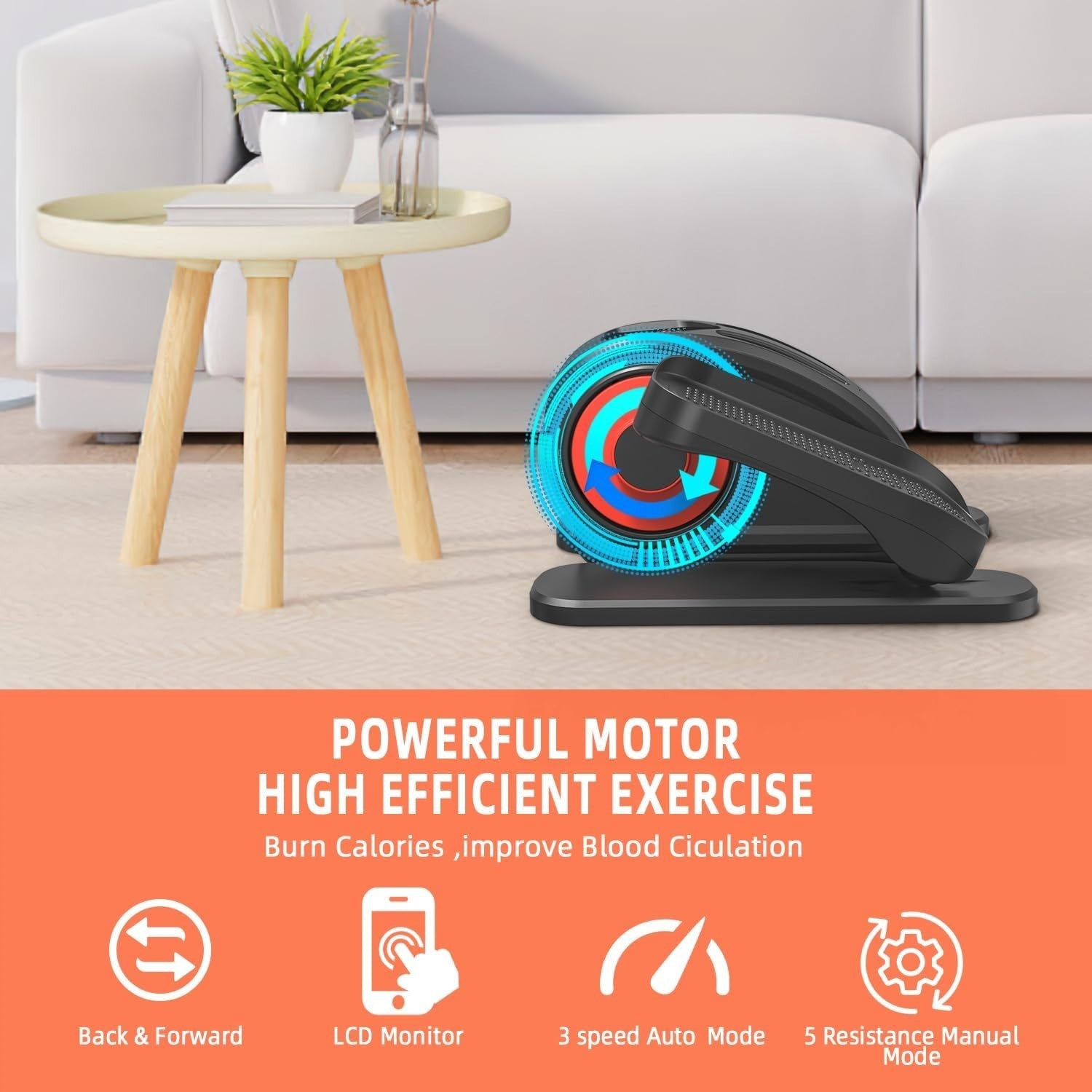 Mini Under Desk Elliptical Pedal Exerciser, 5-Speed Seated Cross Trainer