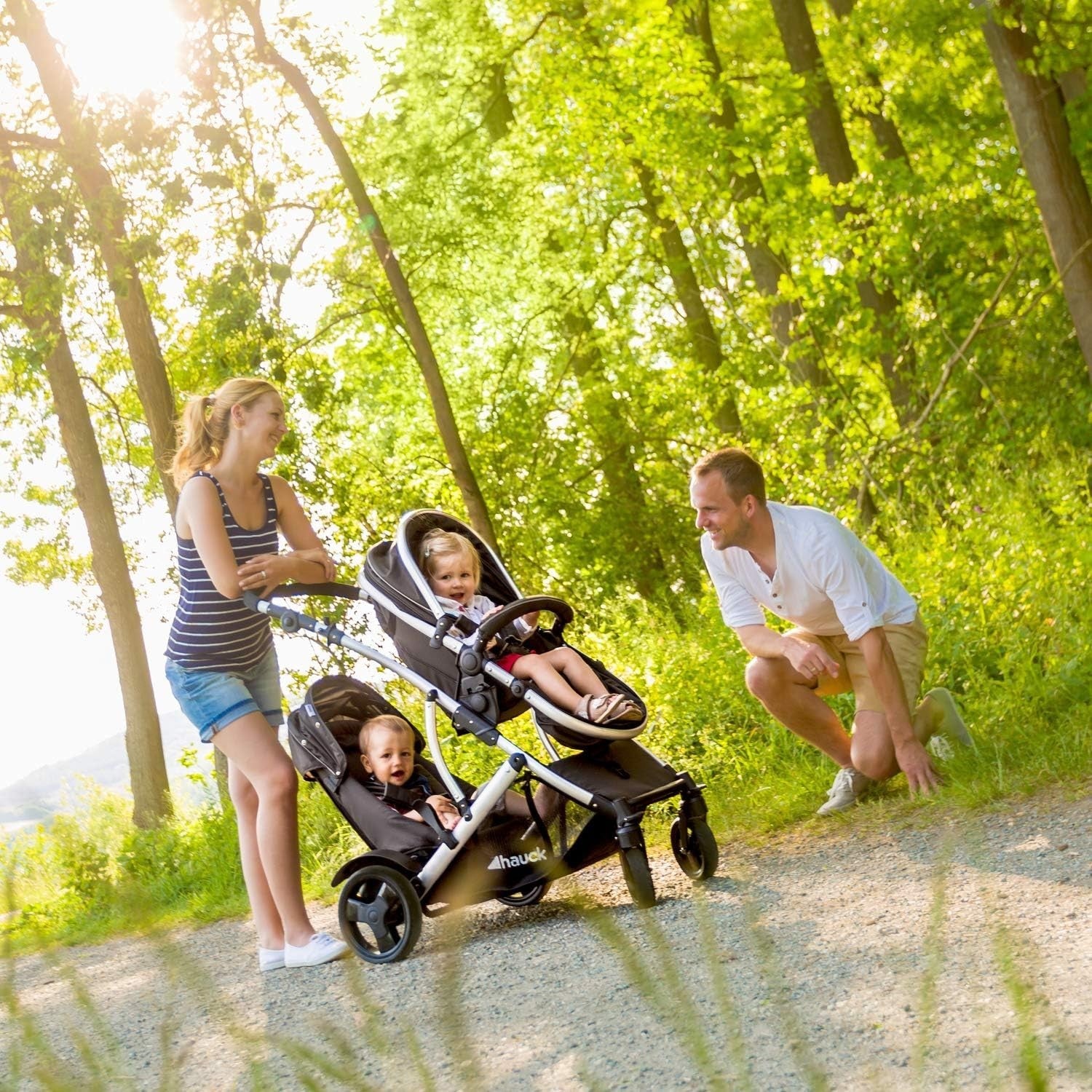 Double Tandem Pushchair for Baby & Toddler From Birth Compact Black
