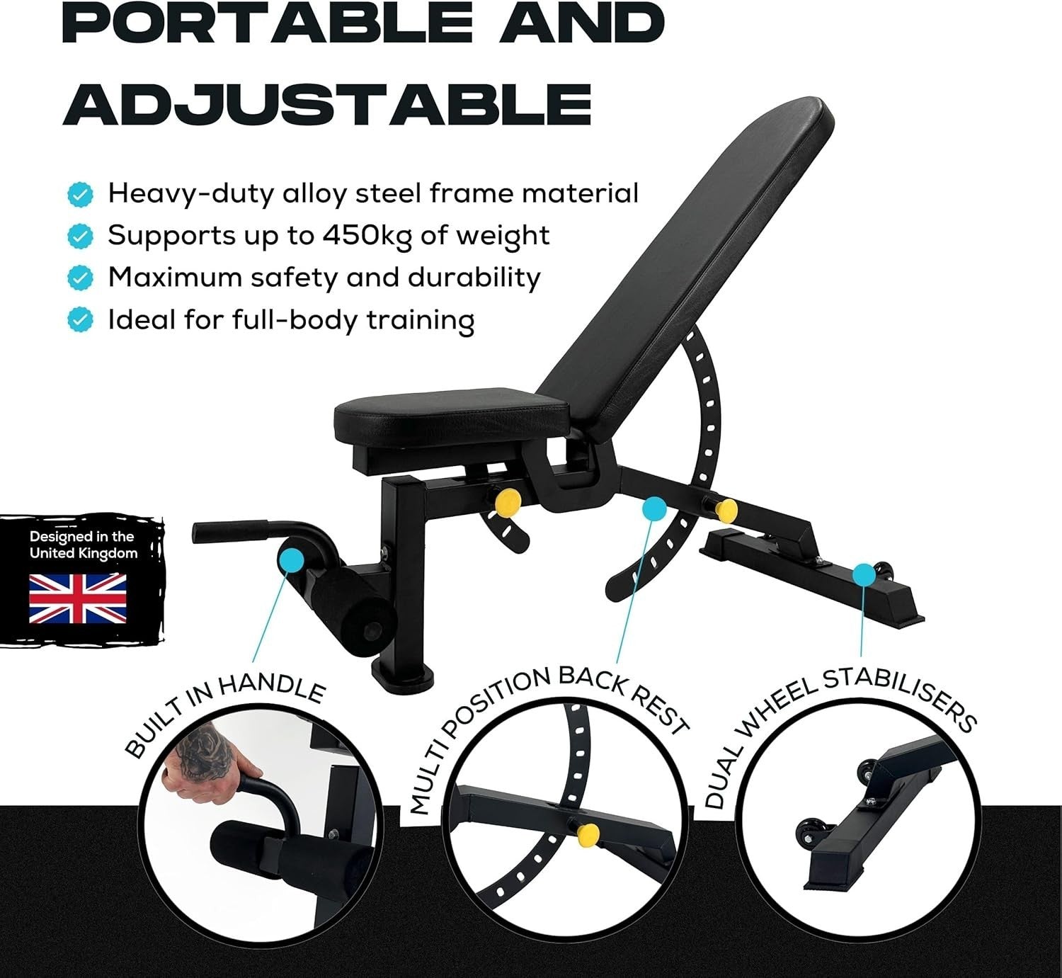 Heavy Duty Adjustable Workout Bench 450kg Multi-Position Home Gym