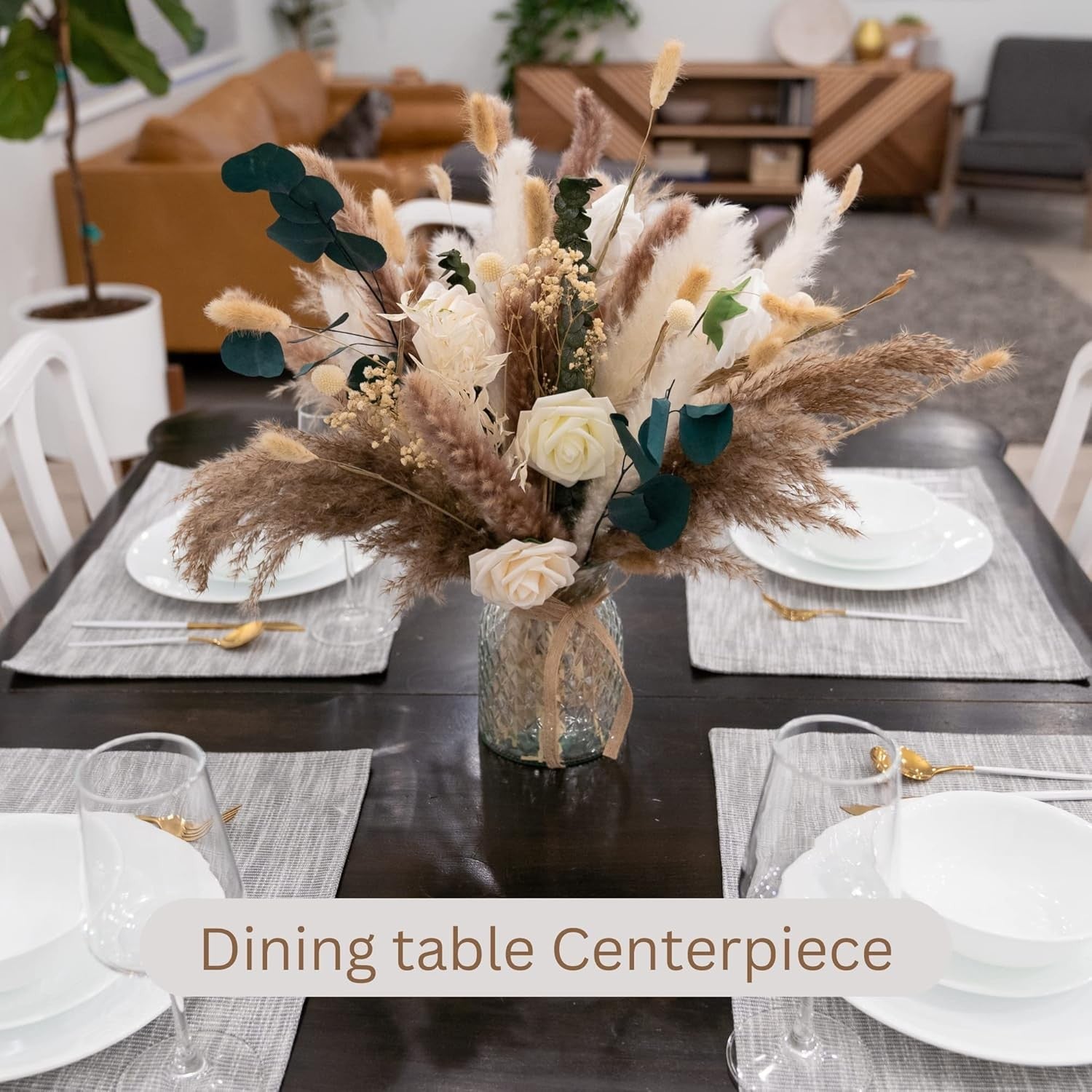 Artificial Flowers in Vase Pampas Grass Centrepiece Luxury Home Decor