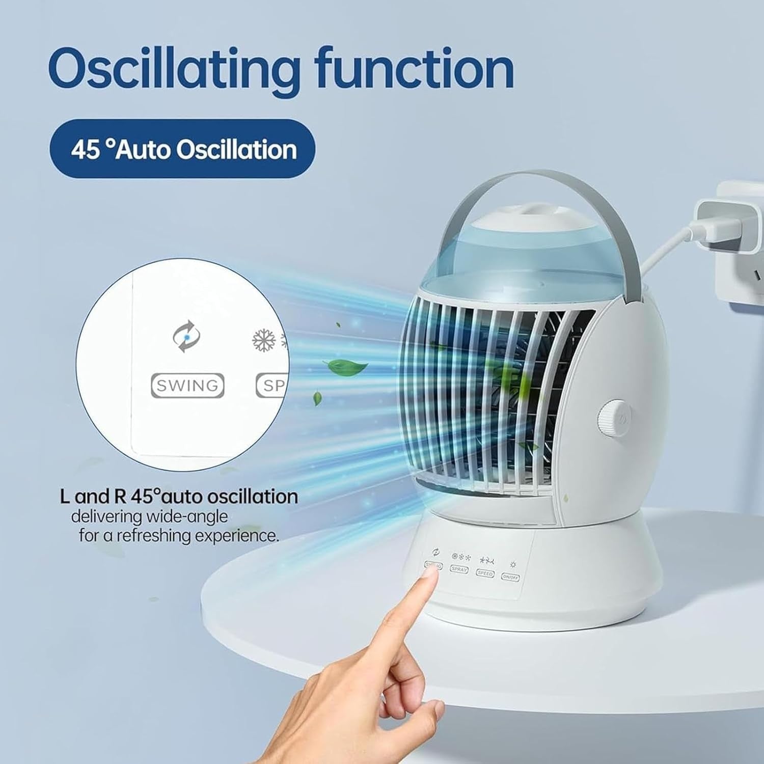 Portable 3-Speed Air Cooler Fan with Misting & Quiet Oscillation