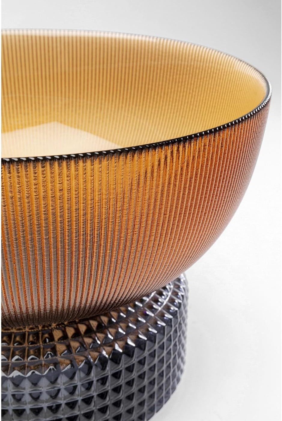 Modern Glass Bowl Vase Amber Grey Textured Decorative Table Centrepiece