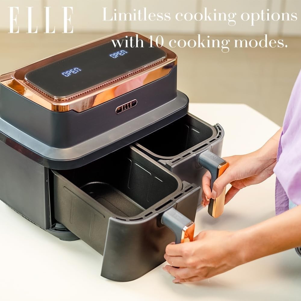 Dual Basket Air Fryer 8.4L Match Cook 10-in-1 Oil Free Touch Grey