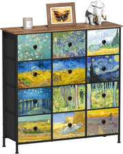 Van Gogh Style 12 Drawer Fabric Chest Storage Dresser Cabinet Tall Unit