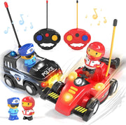 2 Pack RC Cars for Kids 1–3 Pop-Up Police & Race Car Lights Music Remote Control