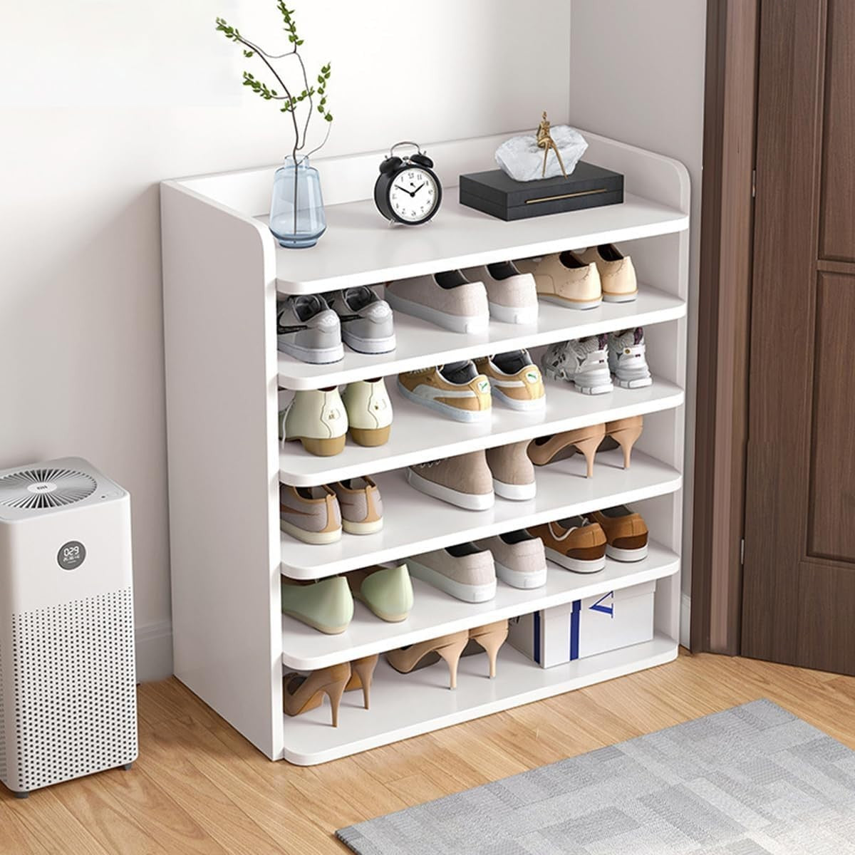 6-Layer Shoe Cabinet, 102x26x88 cm White, Large Capacity Storage Rack