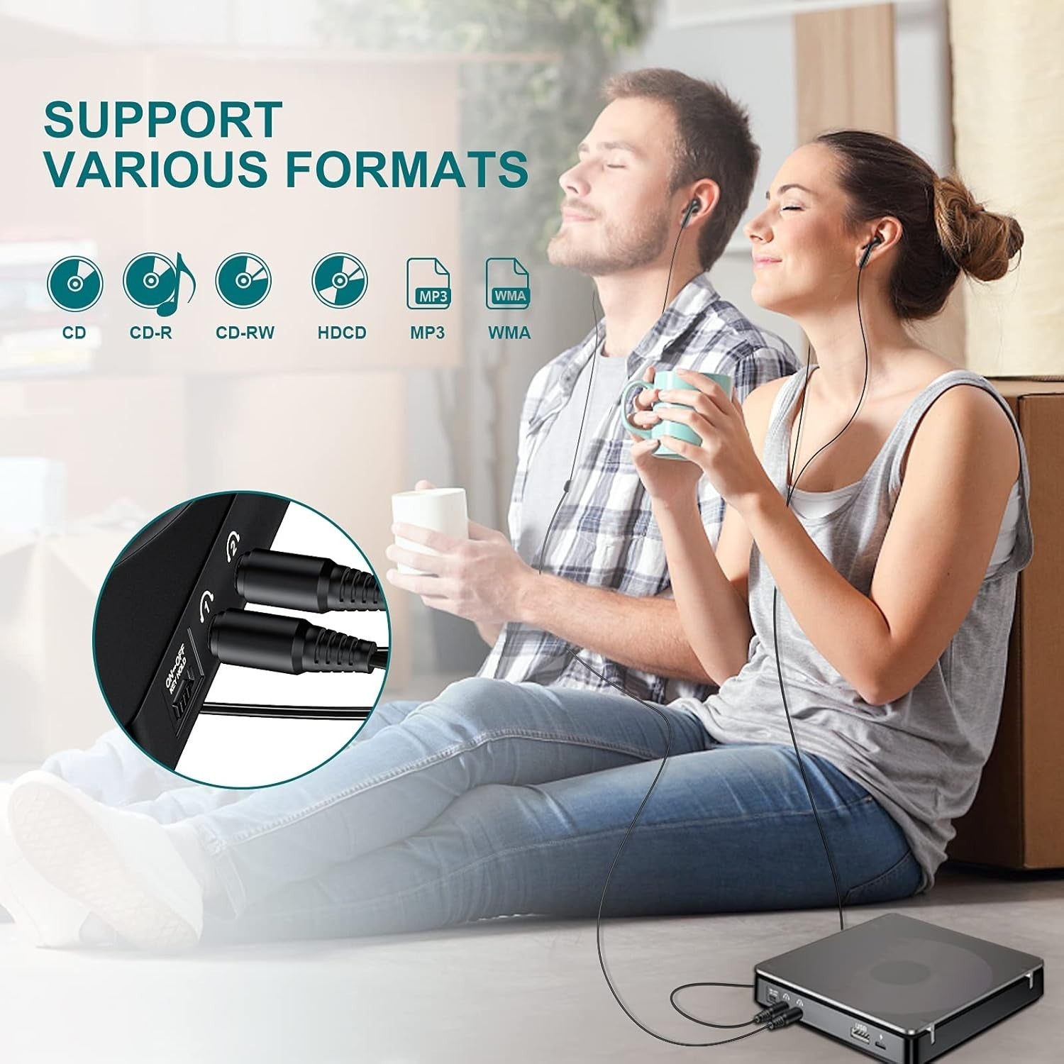 Portable CD Player Rechargeable Anti Skip Dual Headphone Jack