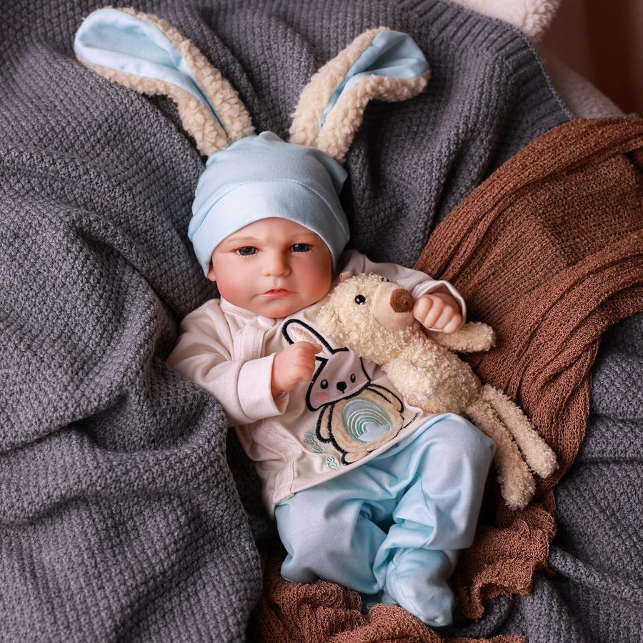 17in Lifelike Baby Boy Doll Soft Body Bunny Outfit Newborn Toy