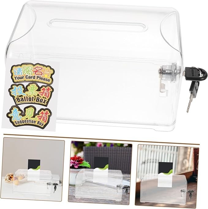Clear Acrylic Donation Box with Lock – Secure Ballot Fundraising Suggestion Drop