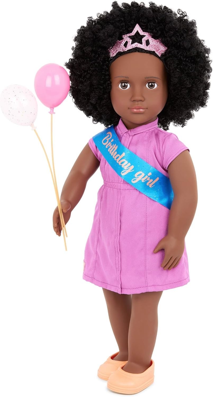 18in Birthday Doll Curly Black Hair Brown Eyes Party Outfit Toy