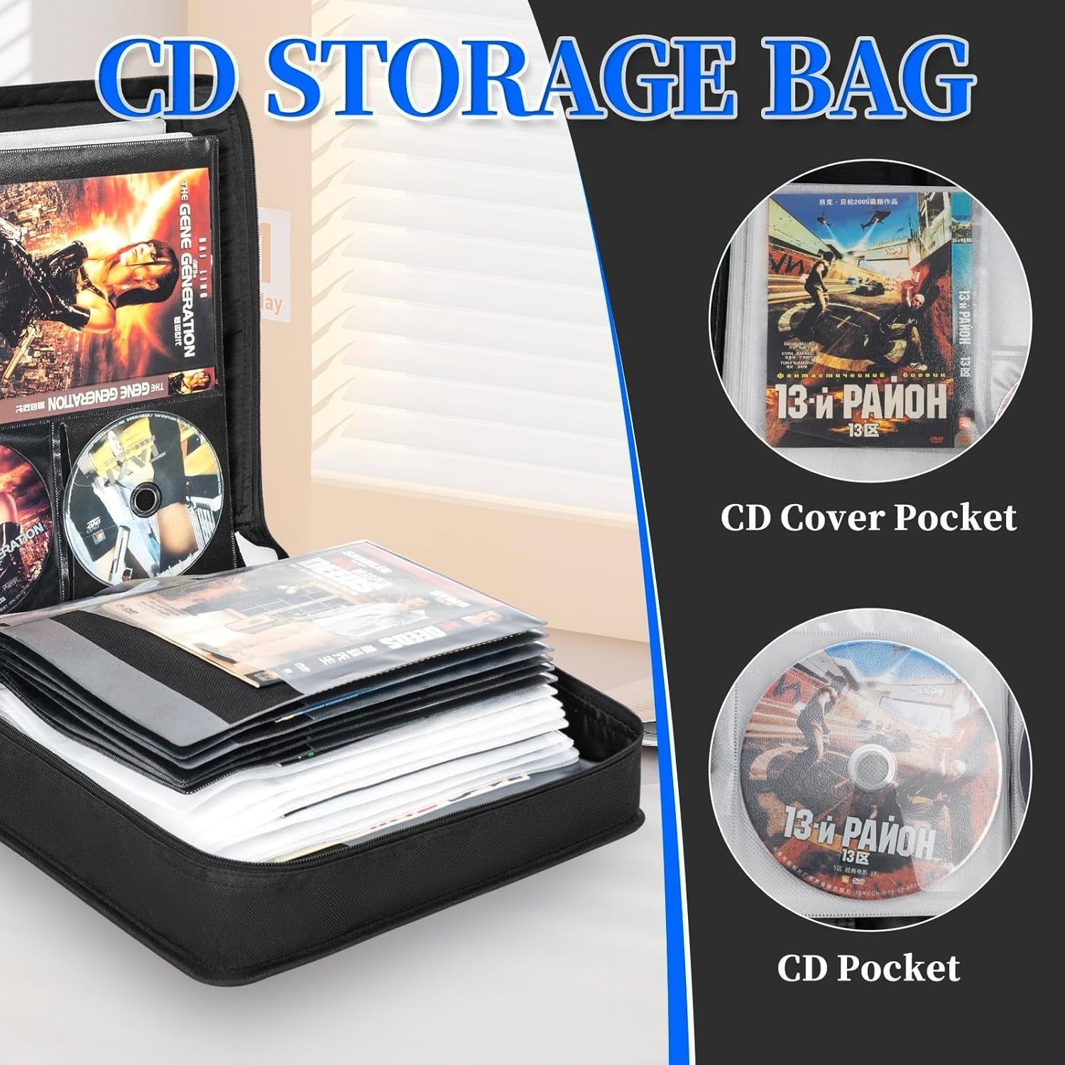 200 CD DVD Storage Wallet Organizer Case 100 Booklet Pockets Black