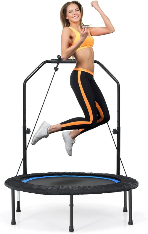 40in Foldable Mini Fitness Trampoline Adjustable Handle Bands