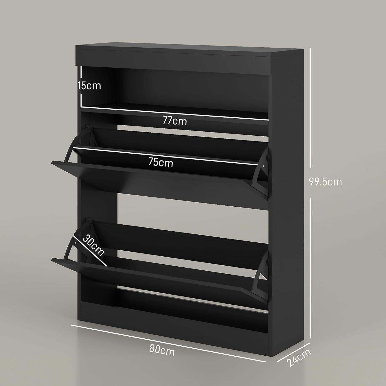 Modern Narrow Shoe Cabinet 12-16 Pair Storage with Flip Drawers & Shelf