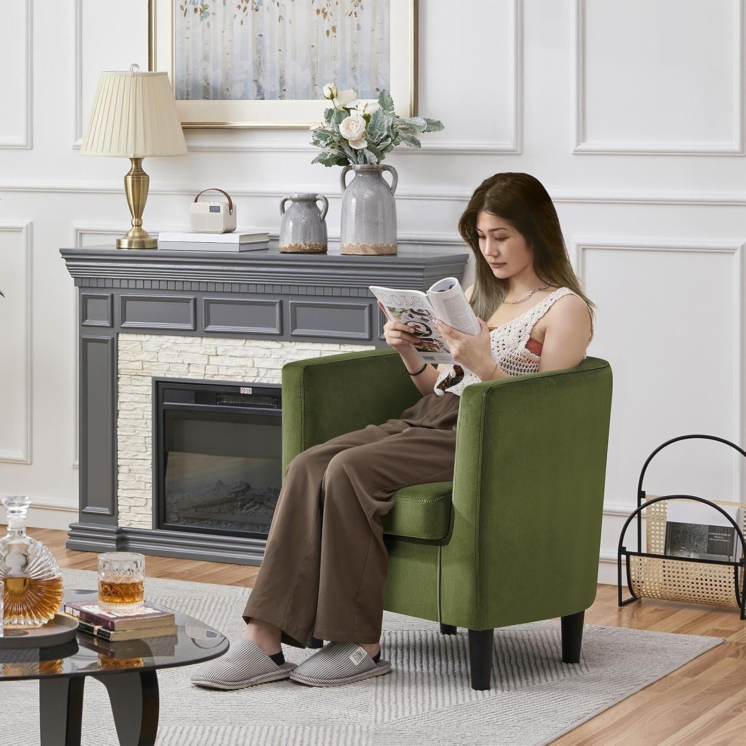 Velvet Tub Chair Armchair Green Lounge Barrel Seat Sofa Modern Upholstered