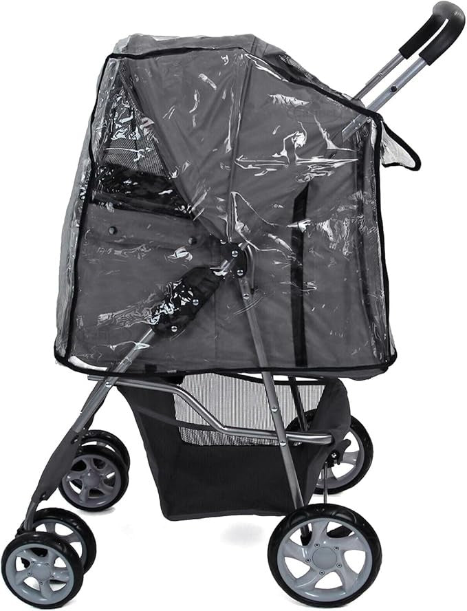 Dog Stroller with Rain Cover Foldable Pet Pram 4 Wheel Travel Buggy