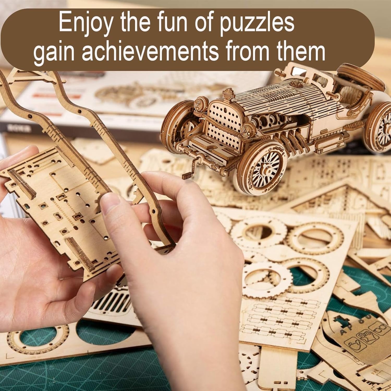 3D Wooden Car Puzzle Model Kit for Teens & Adults - Easy DIY Craft