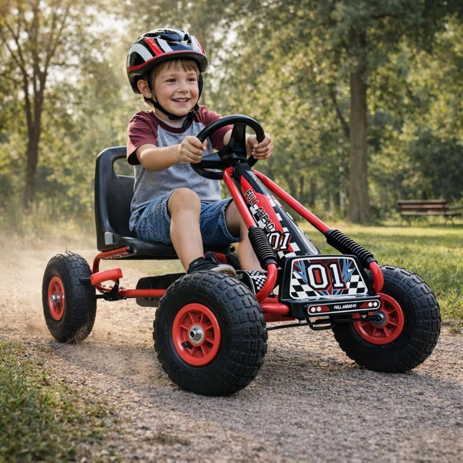 Kids Pedal Go Kart Ride On Car Red Adjustable Seat Rubber Tyres 4-8Y
