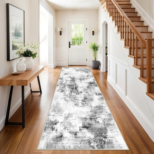 Grey Hallway Runner Rug 80x200cm Non Slip Washable Low Pile Hall Carpet