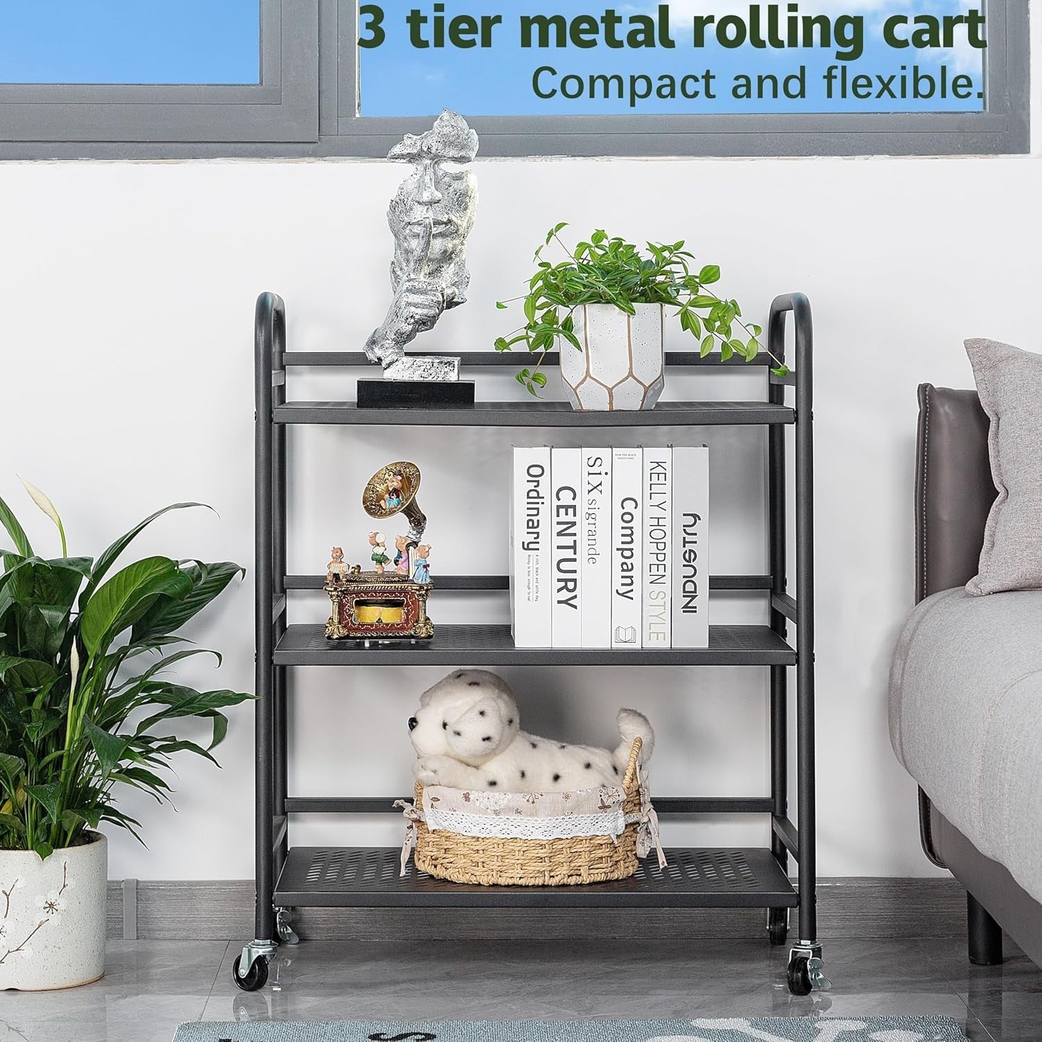 3 Tier Heavy Duty Rolling Cart Metal Storage Trolley Lockable Wheels