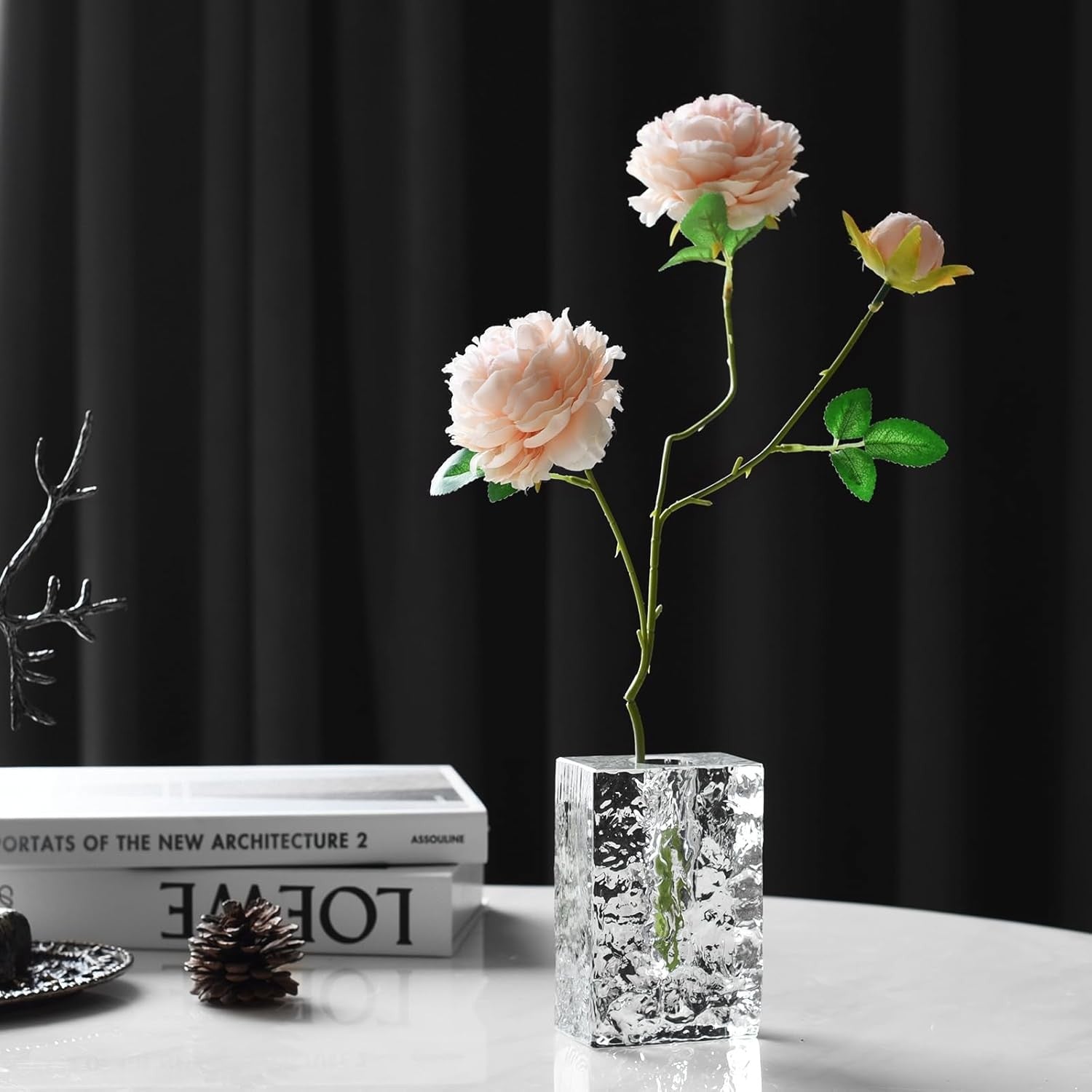 Crystal Glass Vase Ice Texture Modern Rectangular Tabletop Home Decor