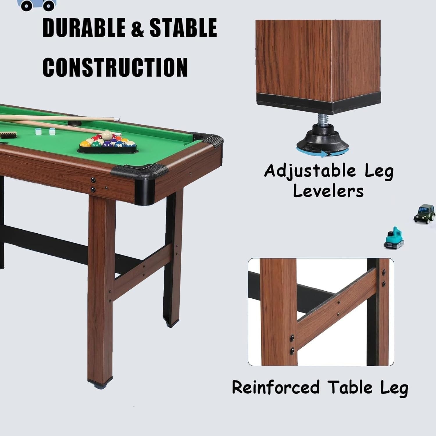 4FT Wooden Pool Table Billiards Set w Cues Balls Triangle Brush