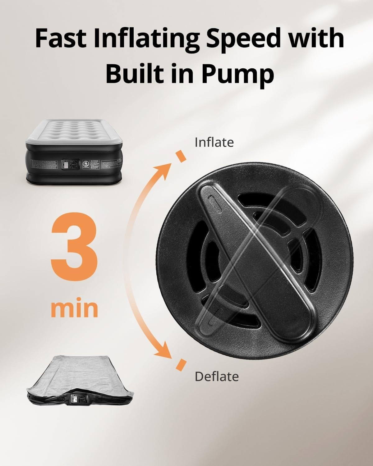 Single Airbed with Built-In Pump – Fast Inflate, Portable, Camping & Guest