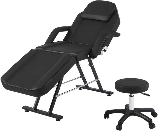 Reclining Beauty Bed Massage Table Adjustable Salon Spa Tattoo Chair Set Black