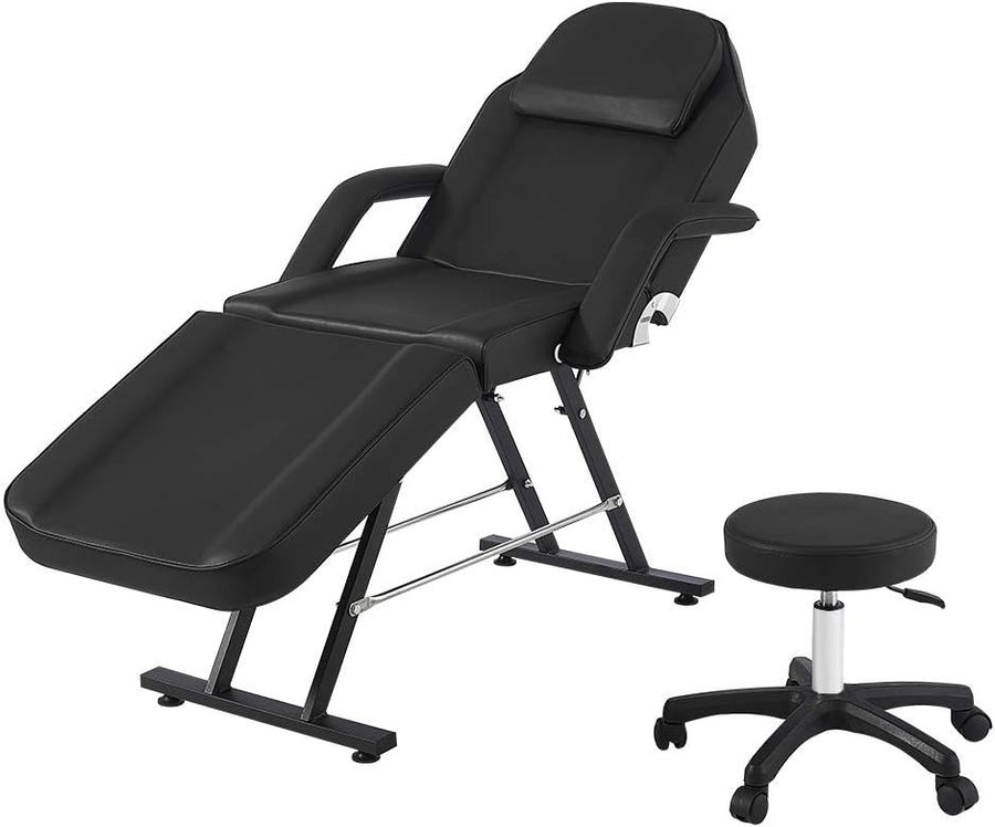 Reclining Beauty Bed Massage Table Adjustable Salon Spa Tattoo Chair Set Black