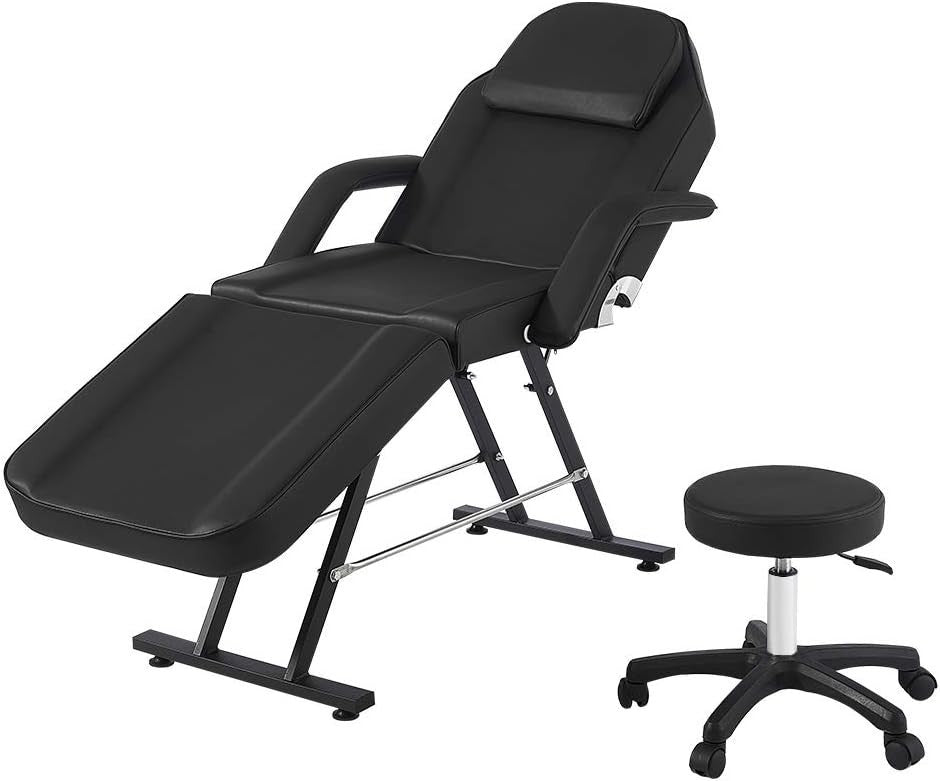 Reclining Beauty Bed Massage Table Adjustable Salon Spa Tattoo Chair Set Black