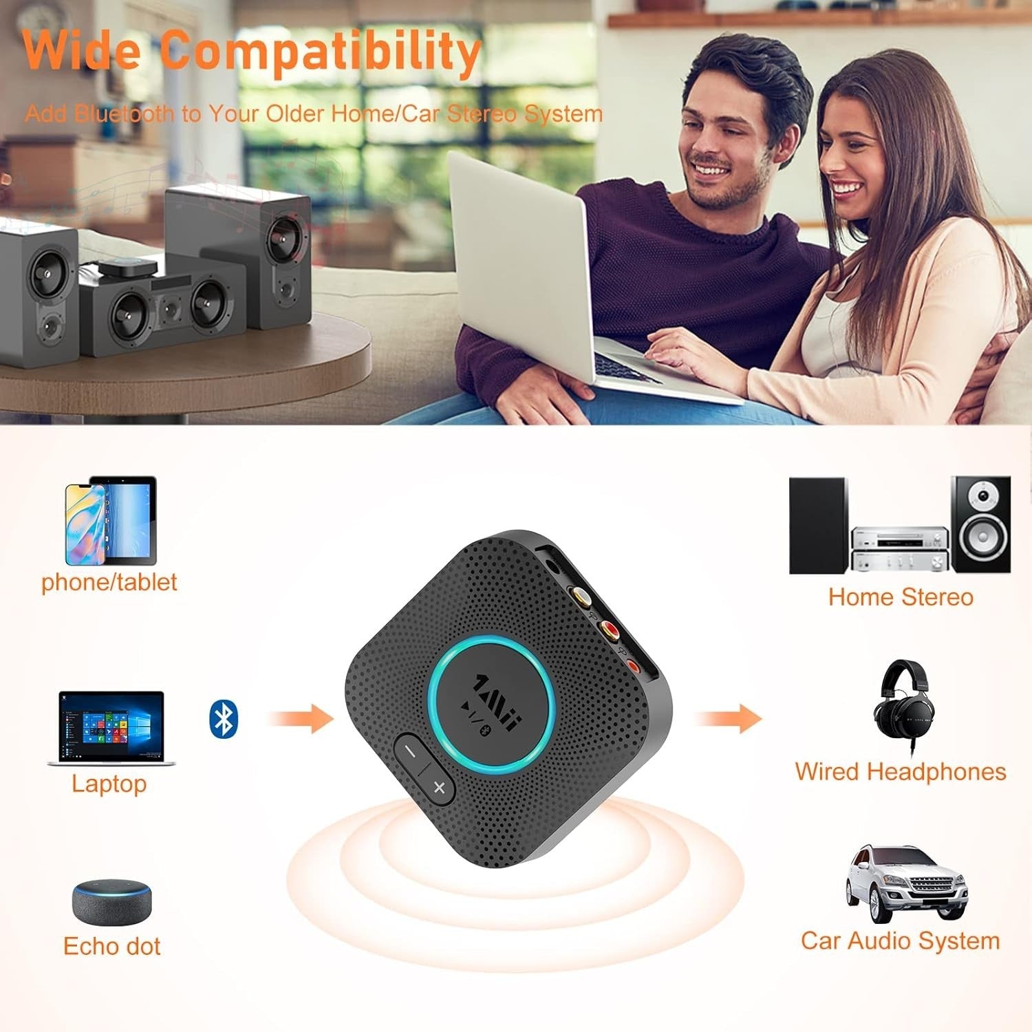 1Mii B06S Bluetooth 5.2 Receiver aptX HD Low Latency RCA AUX Volume Control