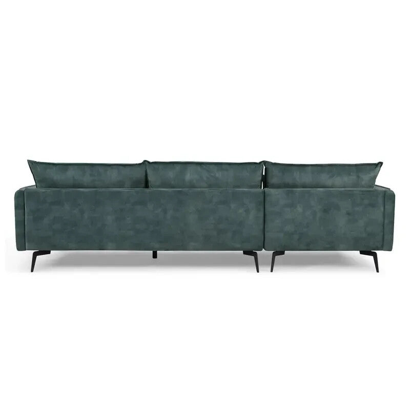 Luxury Left Hand Corner Sofa Petrol Blue Velvet 3 Seater With Chaise