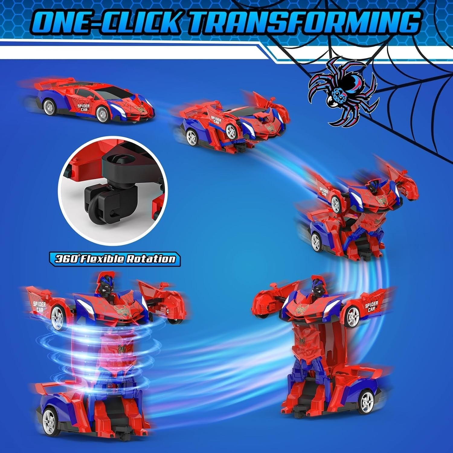 2-in-1 Spider RC Car & Robot Transformer Toy, 360° Rotating Remote Control Drift